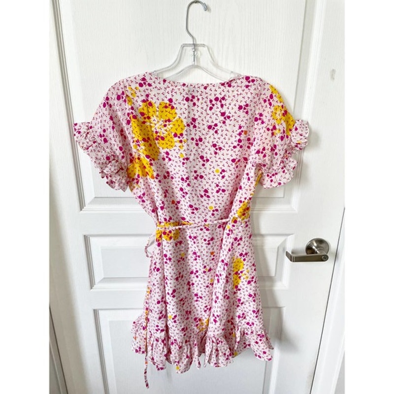 All Things Mochi Dory Mini Wrap Dress Pink Fuchsia Large New — image 4 of 8